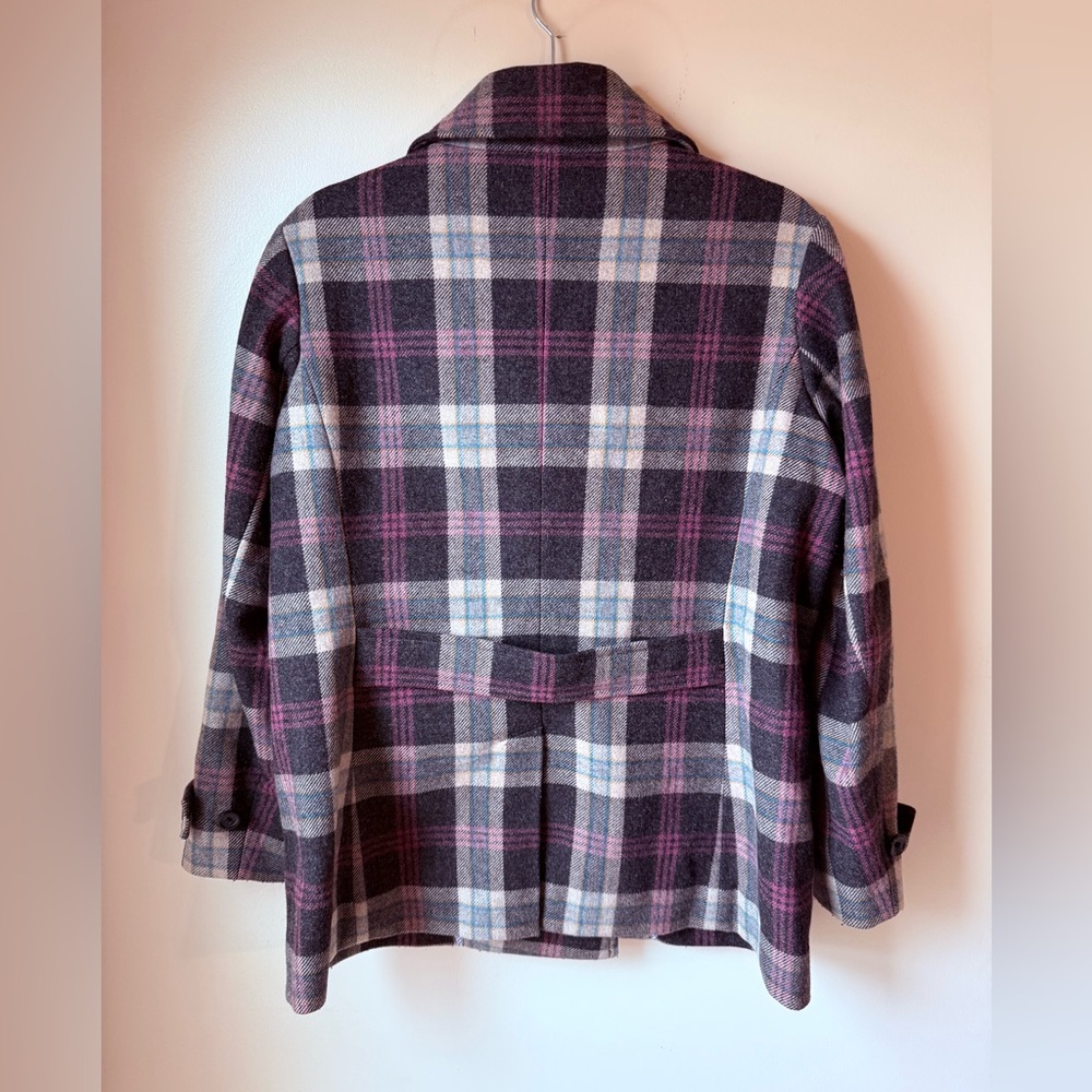 Lands' End Women's Plaid Wool-Blend Peacoat - Gray & Purple, Sz 10 P - Picture 6 of 10